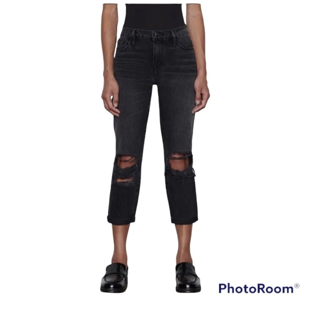 Frame Denim Le Garçon Crop Black Distressed Capri Jeans Size 31